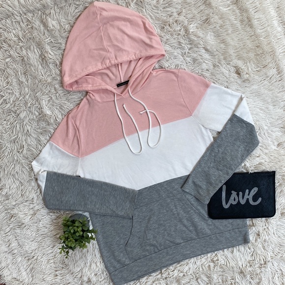 Staccato LS Colorblock Hoodie ๐ Pink White Gray - Picture 1 of 12
